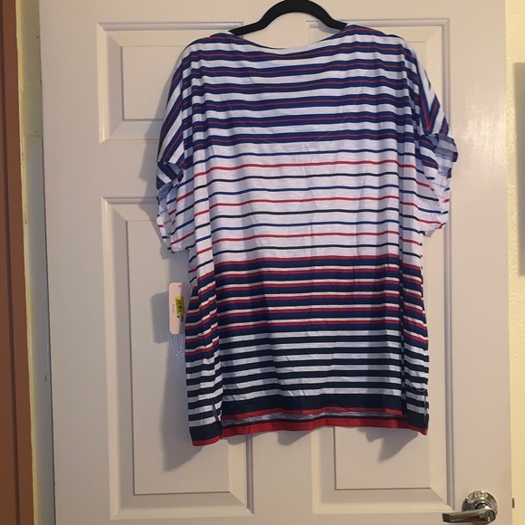 NWT Allison Daley Multicolor Striped Short Sleeve Top - Picture 2 of 4